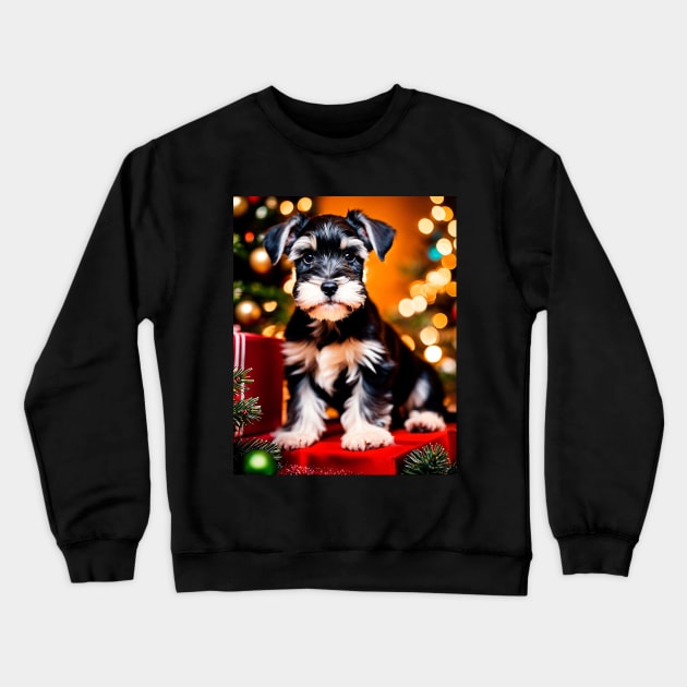 Cute Schnauzer Puppy Dog Christmas Crewneck Sweatshirt by nicecorgi